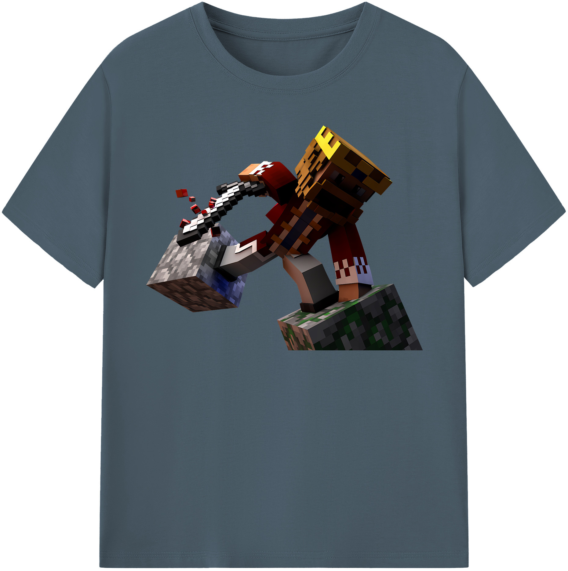 （画像用） マインクラフト ブロックの世界 Minecraft MC Block world 綿100％半袖Tシャツ（フロントプリント）